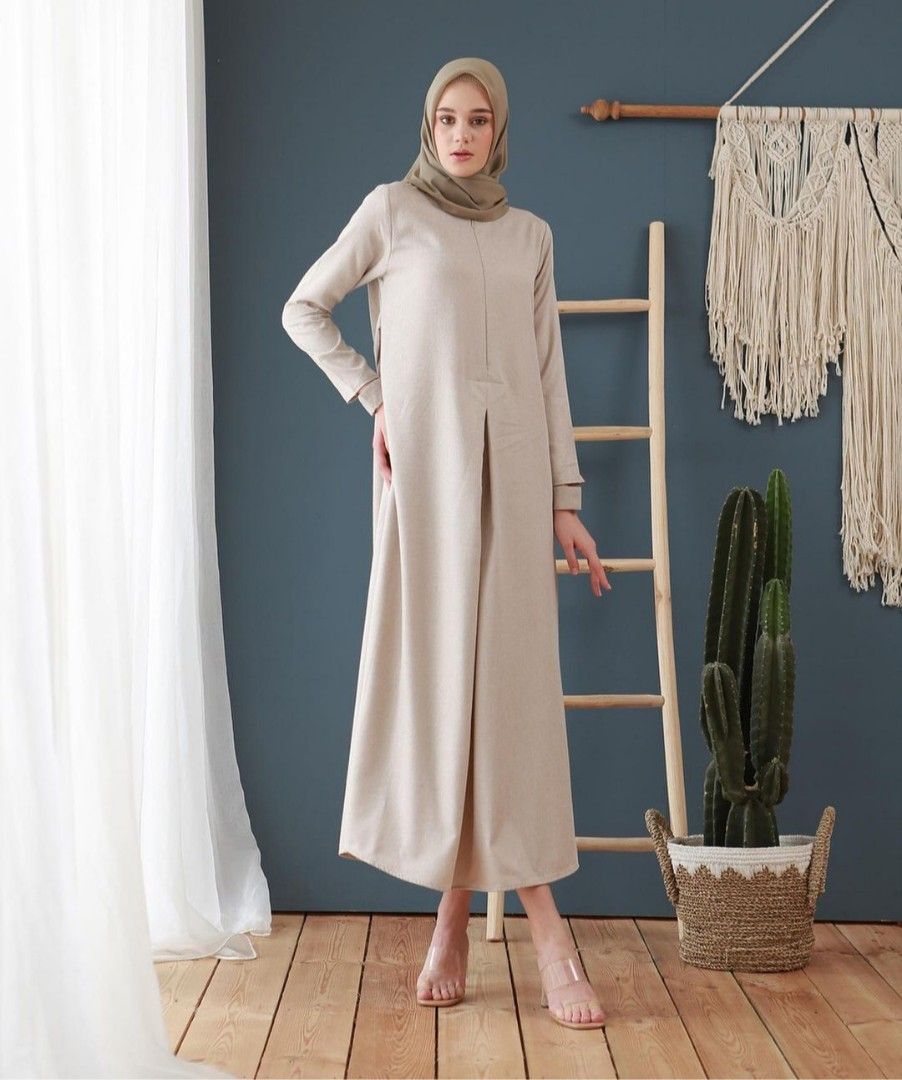 NRHxNabilia Afra Dress Gamis Warna Khaki Busui Friendly
