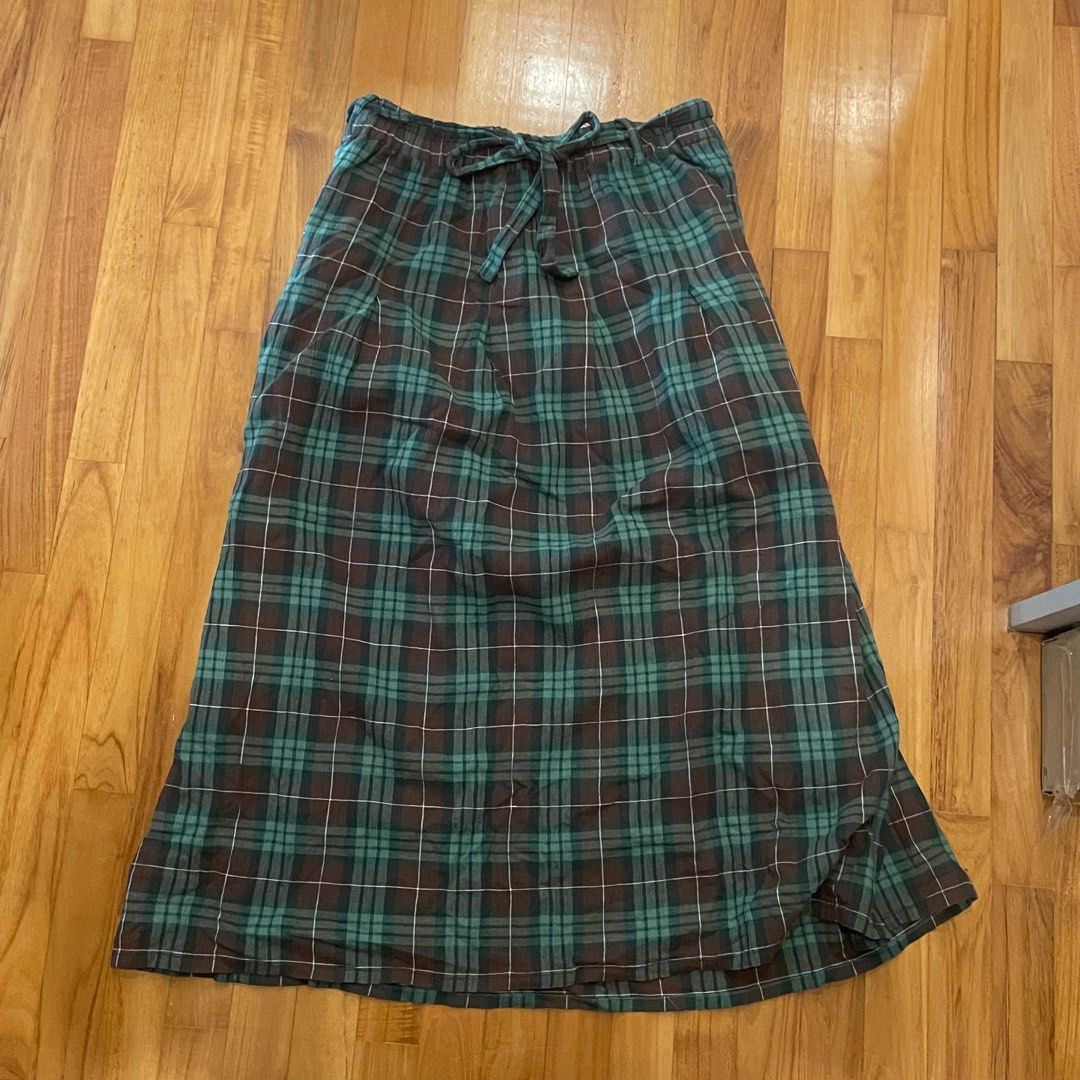 Green plaid maxi skirt best sale