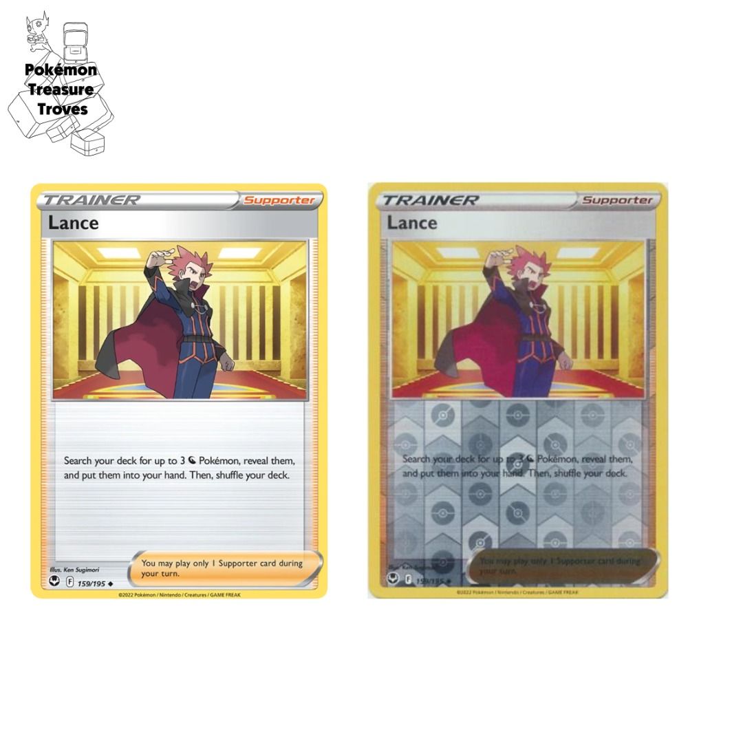 Pokemon Silver Tempest Trainer Lance Normal & Reverse Holo Card Set,  Hobbies & Toys, Toys & Games on Carousell