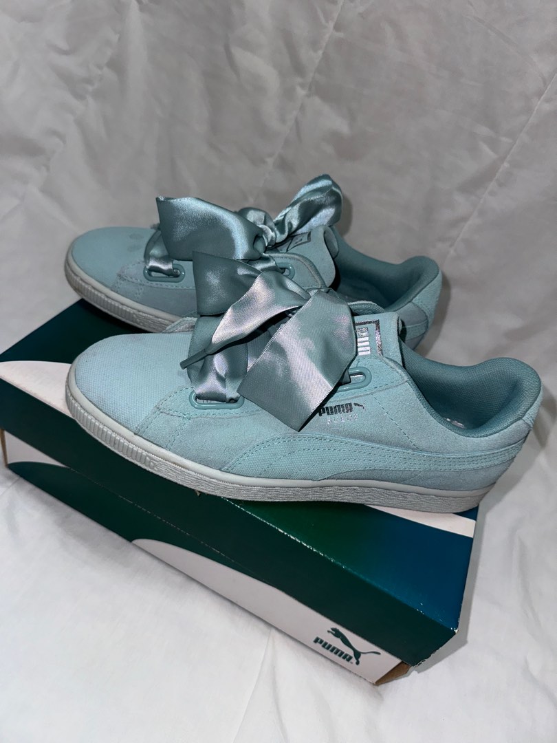 Puma Suede Heart Pebble Aquifer Blue Flower
