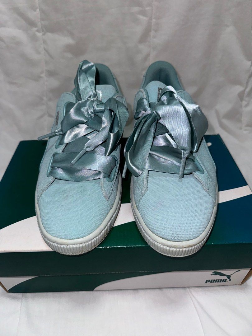 Puma Suede Heart Pebble Aquifer Blue Flower Women s Fashion Footwear Sneakers on Carousell