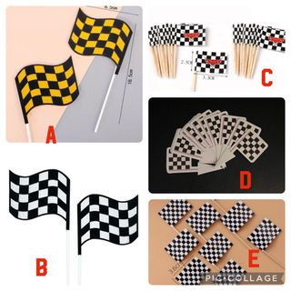 36 Count Checkered Flag Cake Toppers - Black And White Racing Flag Decorations
