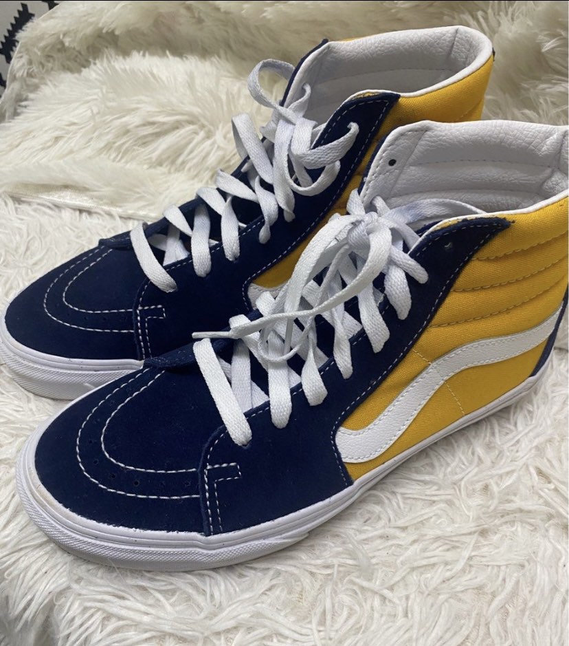 Blue and yellow high top vans online