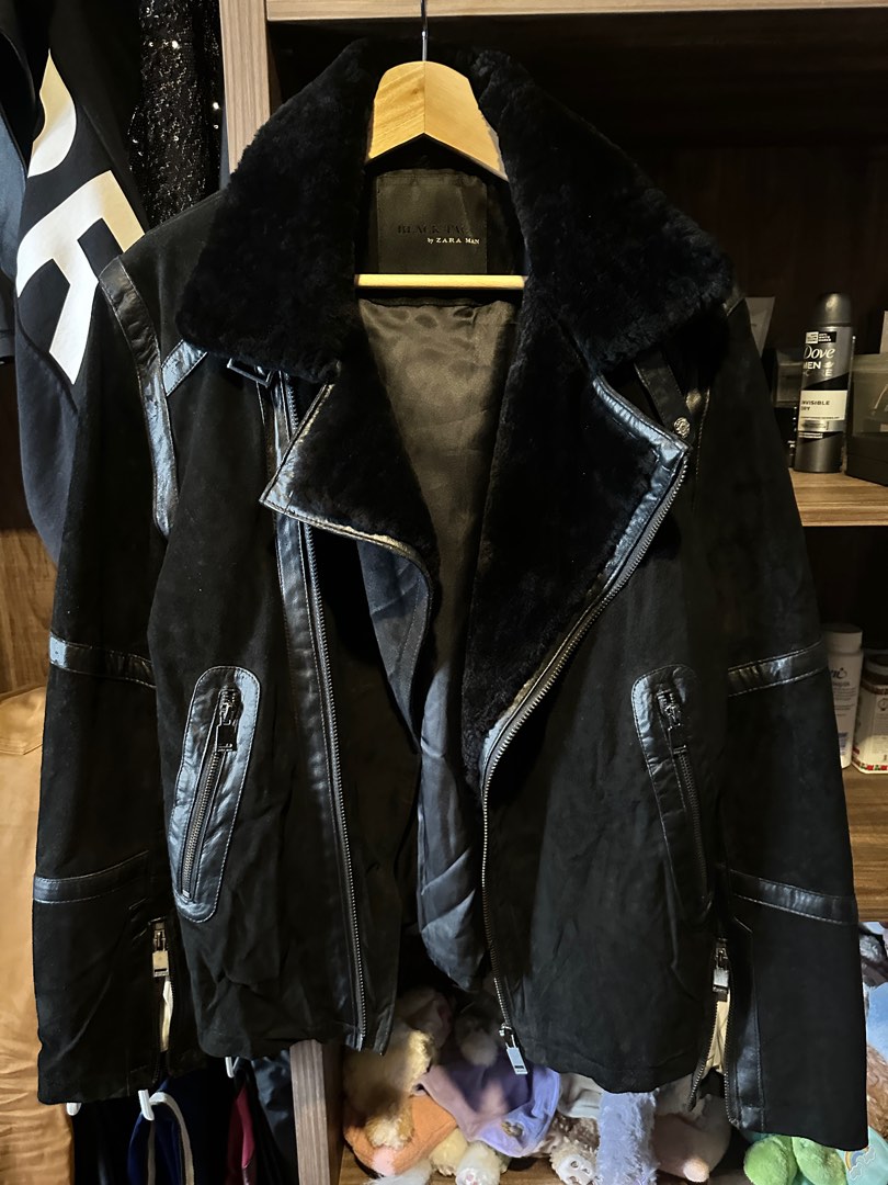 Zara leather fur biker jacket cheap