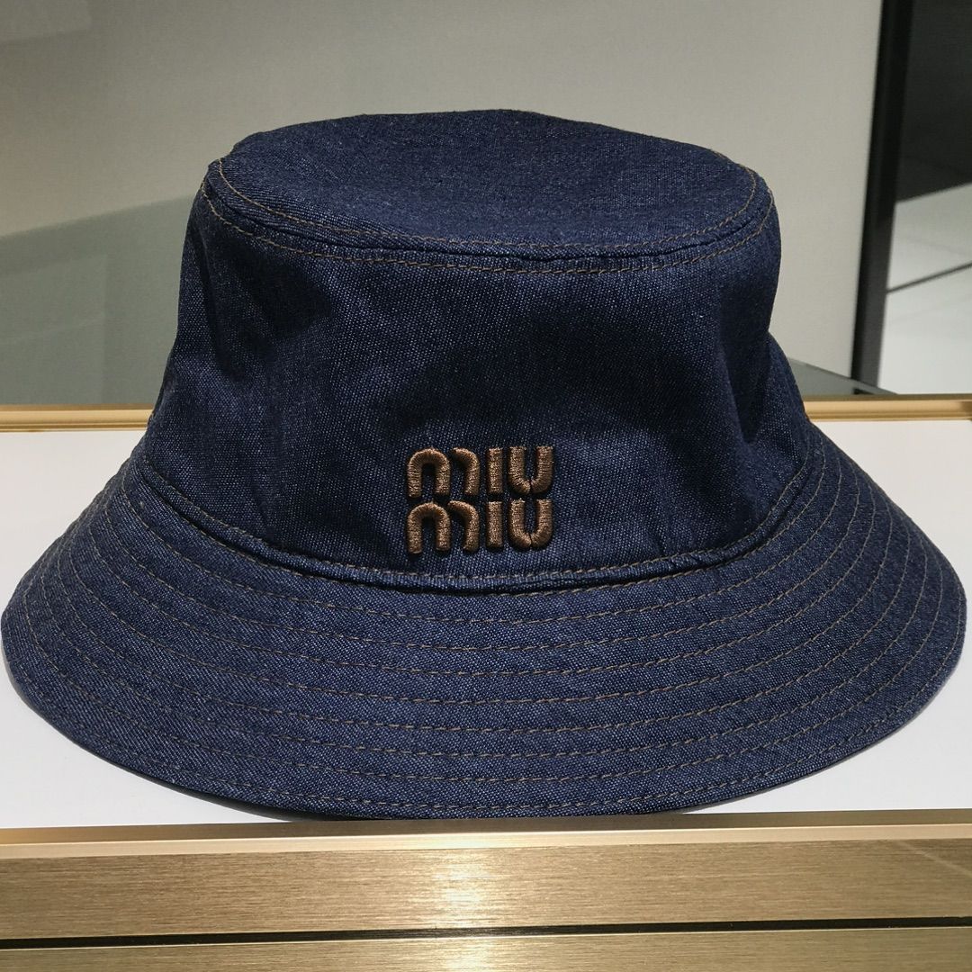 Authentic miumiu denim embroidered bucket hat, Women display picture 1