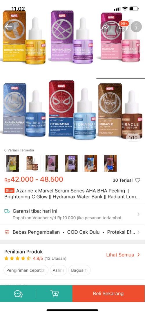 Azarine x Marvel Serum Series AHA BHA Peeling, Kesehatan & Kecantikan ...