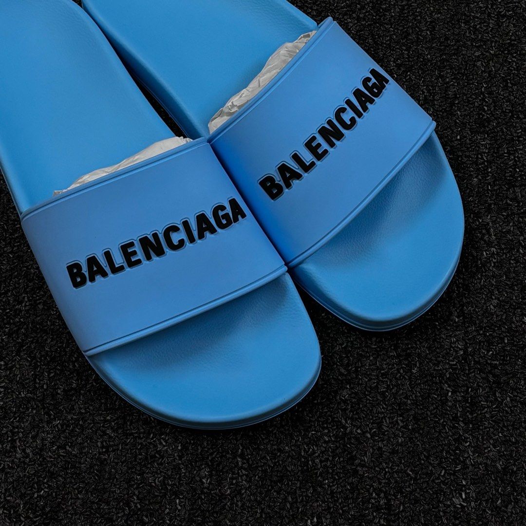 BALENCIAGA POOL BABY BLUE 3D LOGO SLIDE SANDAL EUR42 UK8 8.5 Men s Fashion Footwear Flipflops and Slides on Carousell