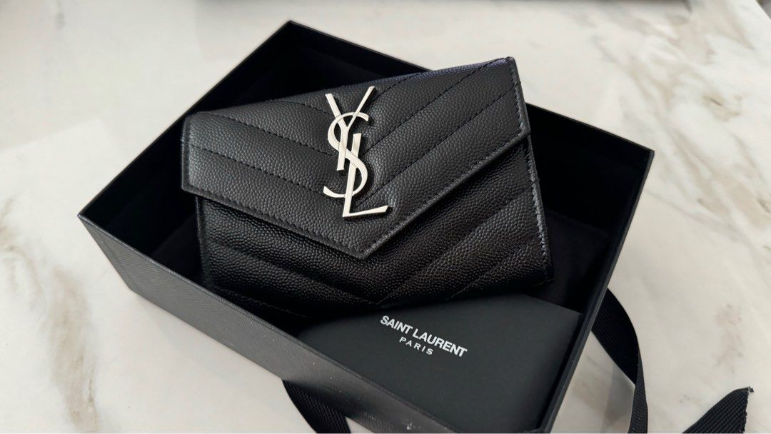 Monogram chain wallet in silver textured matelassé metallic leather cheap
