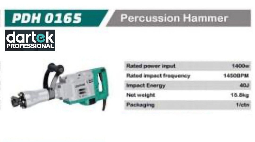 DARTEK PDH0165 DEMOLITION HAMMER (Category: Construction Tools & Equipment) located in Manila. Submitted by tonpornel (Listing ID 1313685577, Image 1). Description: Ton-Pornel Mercantile • We supply Powertools, Hardware tools, Plumbing, Paints, Electrical and Construction materials • We offer Paint Mixing and Powertools Repair Visit us: 38 Marcos Highway Mayamot, Antipolo City https://maps.google.com/?cid=1384230075759805792&entry=gps Store hours