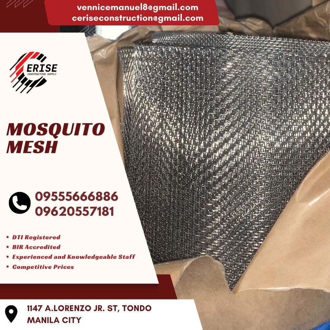 FOR SALE mosquito wire mesh (Category: Construction Tools & Equipment) located in Manila. Submitted by vlmhardwarevennice (Listing ID 1313768422, Image 1). Description: CERISE CONSTRUCTION SUPPLY Look for MS.VEE for inquiries, Office located at 1147ALORENZO ST ABAD SANTOS TONDO MNL satellite office at imus cavite.