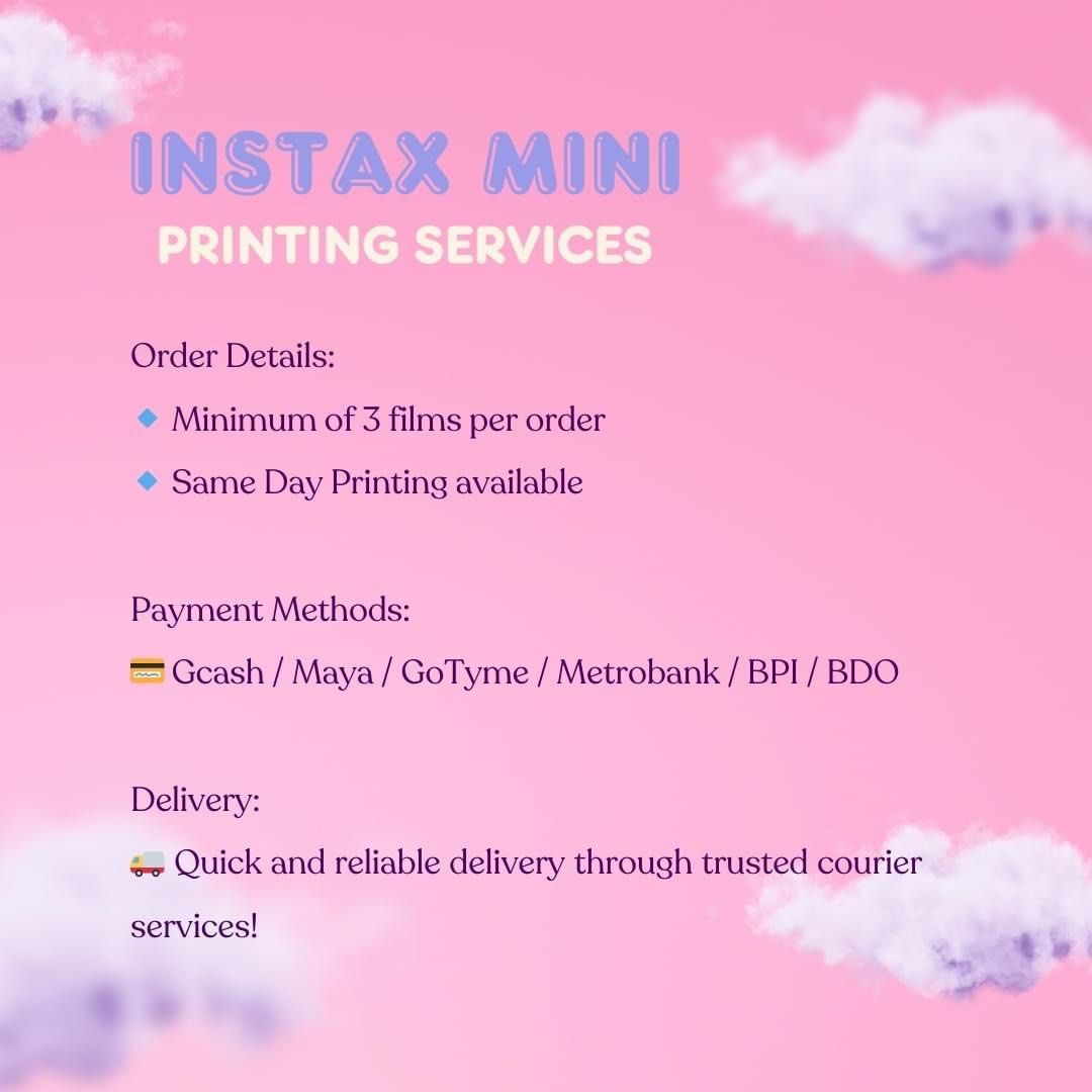 Instax Printing Services (Category: Other Photography Accessories) located in Manila. Submitted by zxcvalkjh (Listing ID 1313747903, Image 2). Description: .
