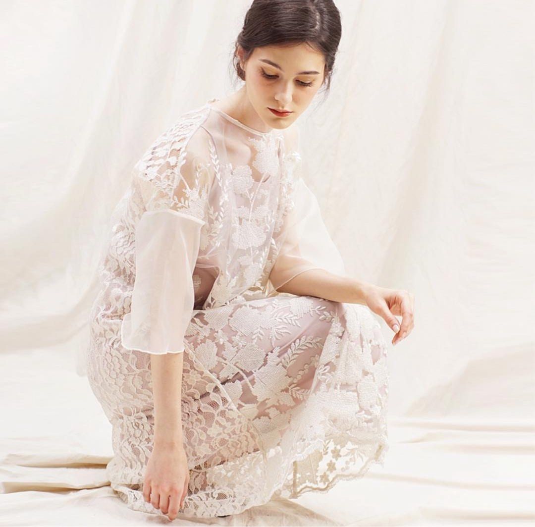 KINA ATELIER Ivoire Fleur Dress With Pearls Embellishment, Fesyen