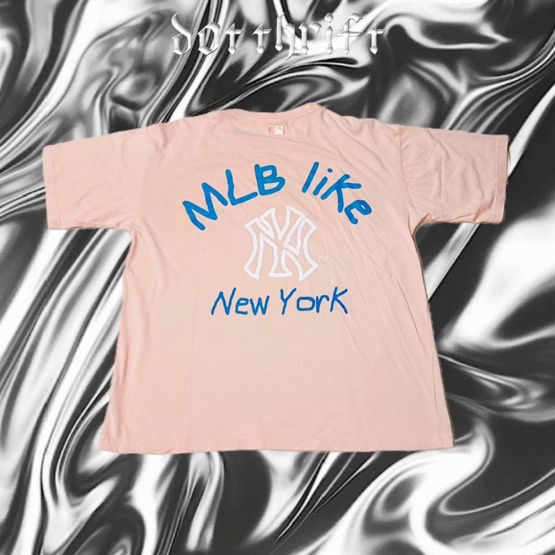 MLB NY script tee (Category: Tshirts & Polo Shirts ) located in General Trias. Submitted by dot1thift (Listing ID 1313723667, Image 2). Description: MLB NY T-Shirt Authentic/Legit Large on tag width: 22 length: 26 condition: 9/10 color rate: 9.5/10 issue: washable stain +SF 📩.
