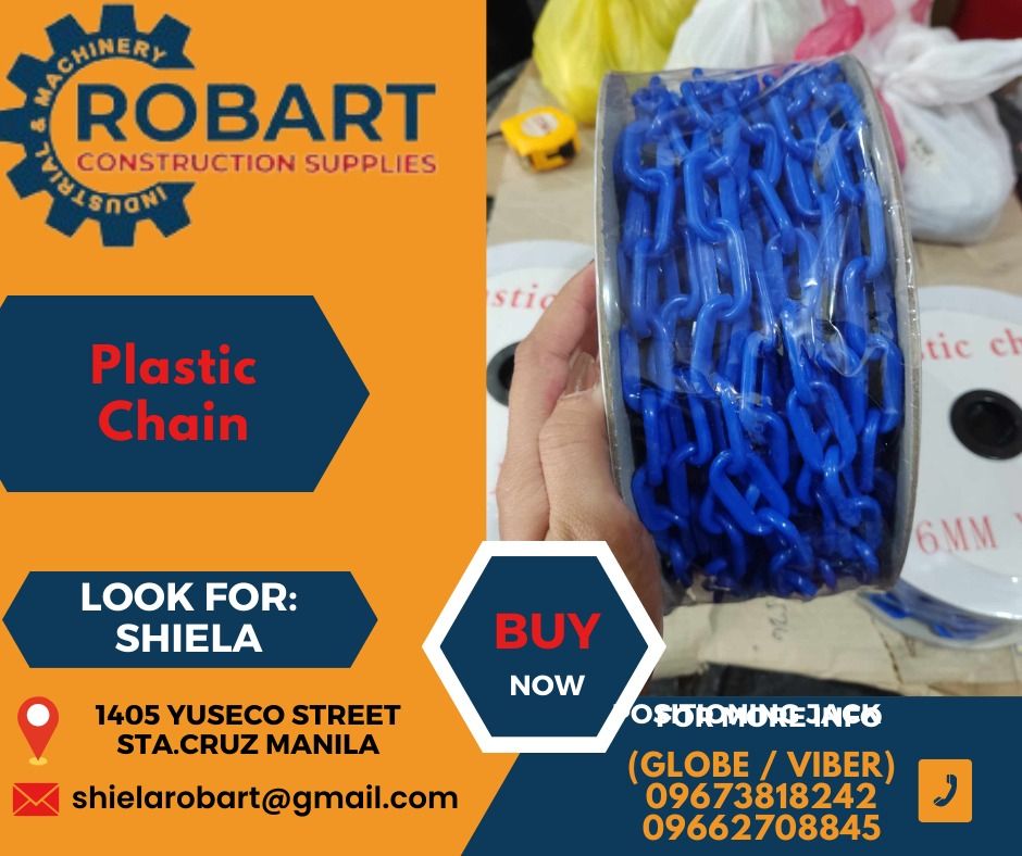 Plastic Chain (Category: Construction Tools & Equipment) located in Caloocan City. Submitted by shielaroba44709 (Listing ID 1313665410, Image 1). Description: Plastic Chain 6mm x 25mtrs color: blue SEND US MESSAGE FOR INQUIRIES ‼️‼️ Call: 09673818242 / 09662708845 Landline: 8636-3005 / 7746-6248 / 7002-2872 Look For: Shiela Robart Email: shielarobart@gmail. com robartconstructionsupplies@gmail. com 🔵100% Trusted Supplier 🔵Competitive Price 🔵𝑾