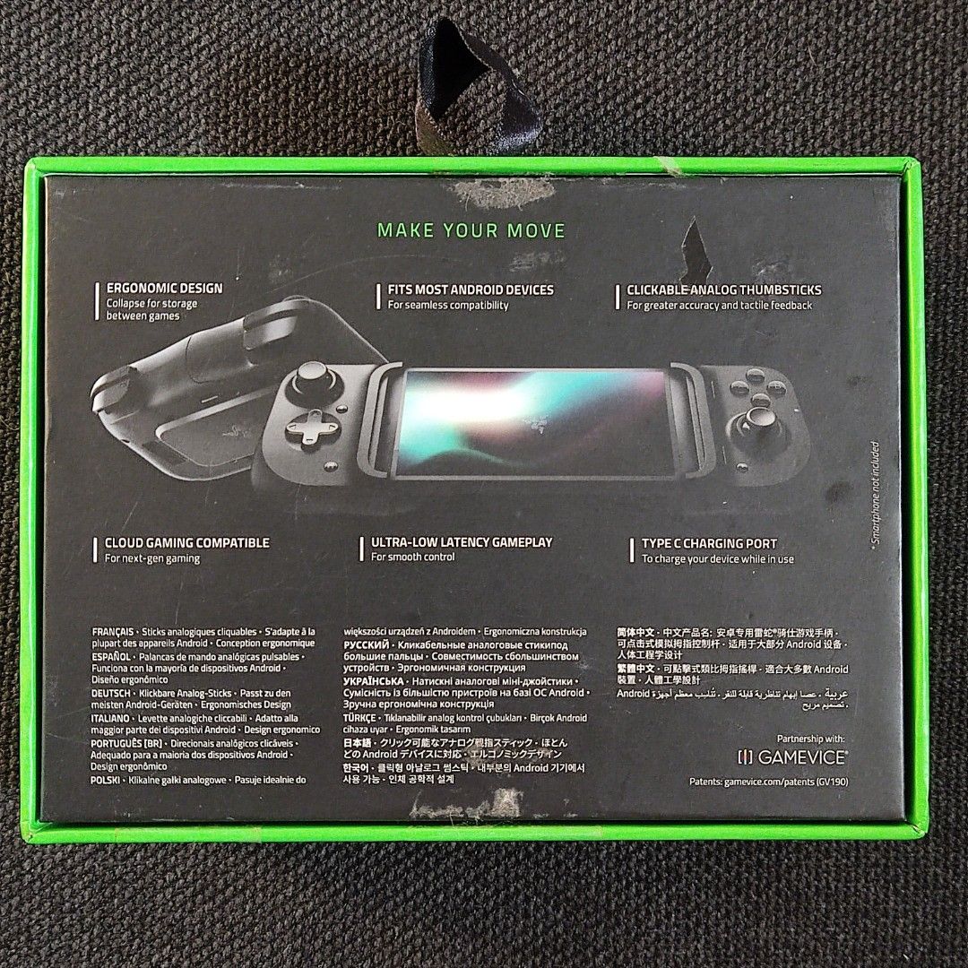 Razer Kishi (for android) (Category: Controllers) located in Calamba. Submitted by lin_waltzer (Listing ID 1313791213, Image 2). Description: RAZER KISHI (FOR ANDROID) via TYPE C CONNECTOR What's inside: —Razer Kishi controller —Important Product Information Guide —Razer stickers MOP: Cash, Gcash MOD: Meet-up, J&T (SF will be shouldered by the buyer.).
