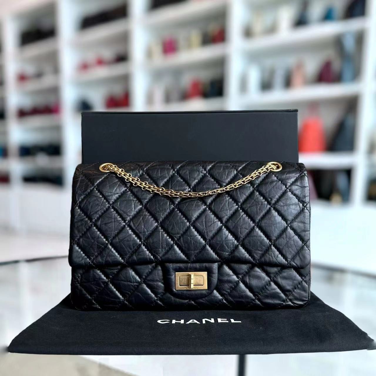Ready Stock Chanel 2.55 227 Large 31CM Quilted Calfskin Black Golden Hardware Series 15 Luxury Bags Wallets on Carousell