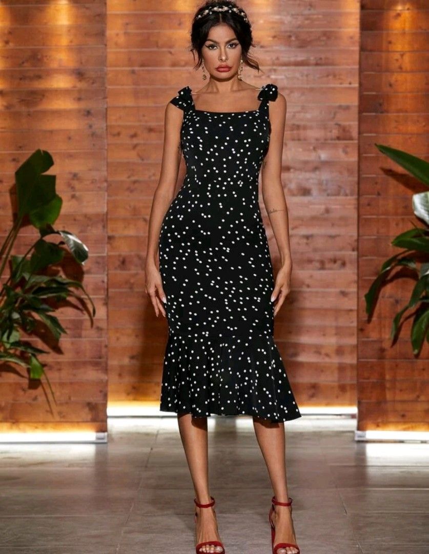 Polka dot fishtail dress cheap