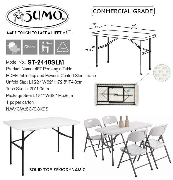 Sumo ST-2448SLM Rectangular Foldable Table (White) 4Ft Plastic Pantry Table, Outdoor Furniture (Category: Tables & Sets) located in Quezon City. Submitted by costuless_qc_branch (Listing ID 1103597272, Image 3). Description: Item Code: ST-2448SLM SALE PRICE: ₱2,199.00 Note: Price may change without prior notice. Sumo Rectangular 4FT. Solid Slim top with Folding steel legs 24 x 48 ♡ Color: White ♡ Material: Plastic ♡ 4-6 seater capacity ♡ Size(cm)