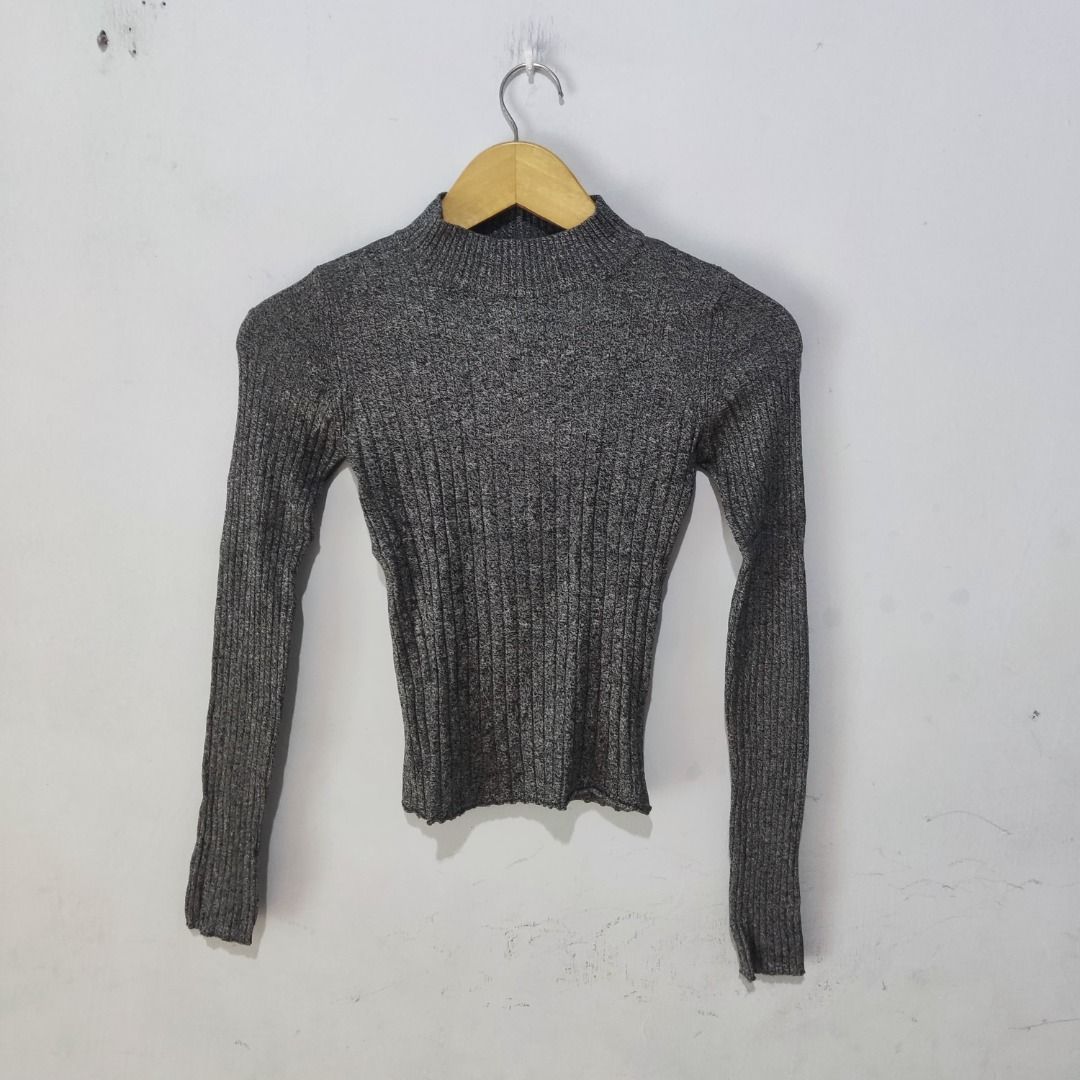 Sweater Knit Lidi Bershka Crop Abu Tua Size XS Press Body Cewek BC564