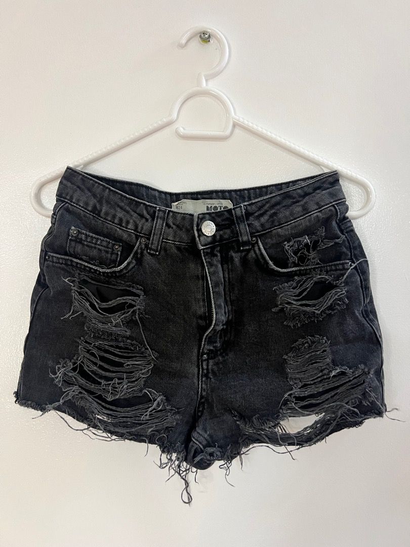 Topshop black denim shorts cheap