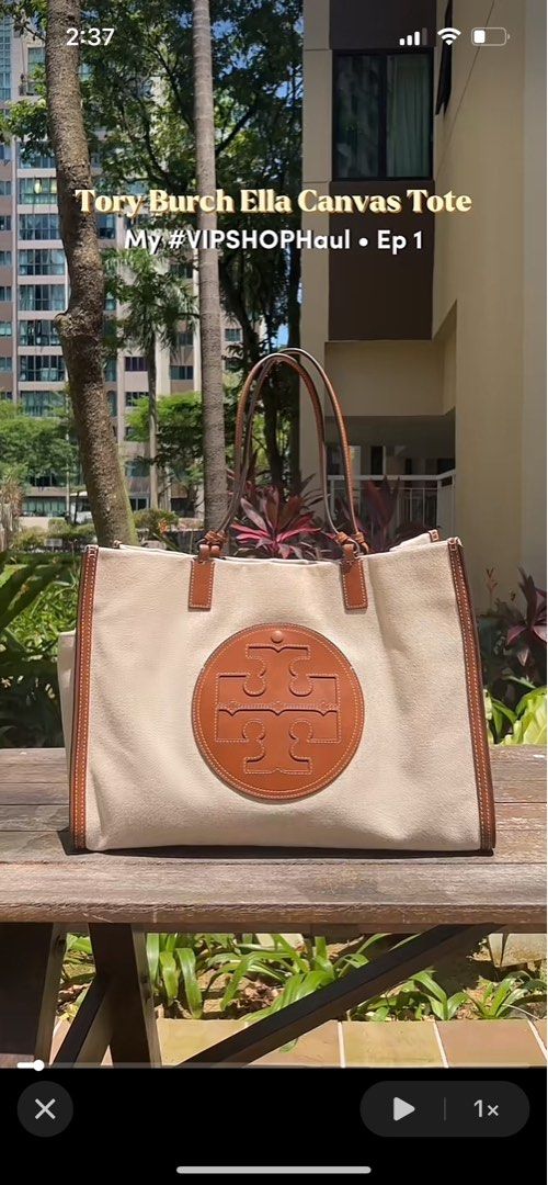Ella canvas leather tote tory burch online