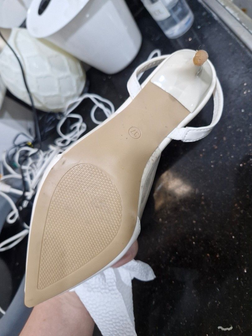 White heels size 37 (Category: Heels) located in Angeles City. Submitted by cherryblossom032018 (Listing ID 1313648489, Image 3). Description: not worn. sf add 100.