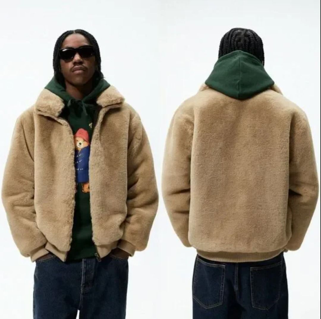 Zara men's jacket with fur collar store