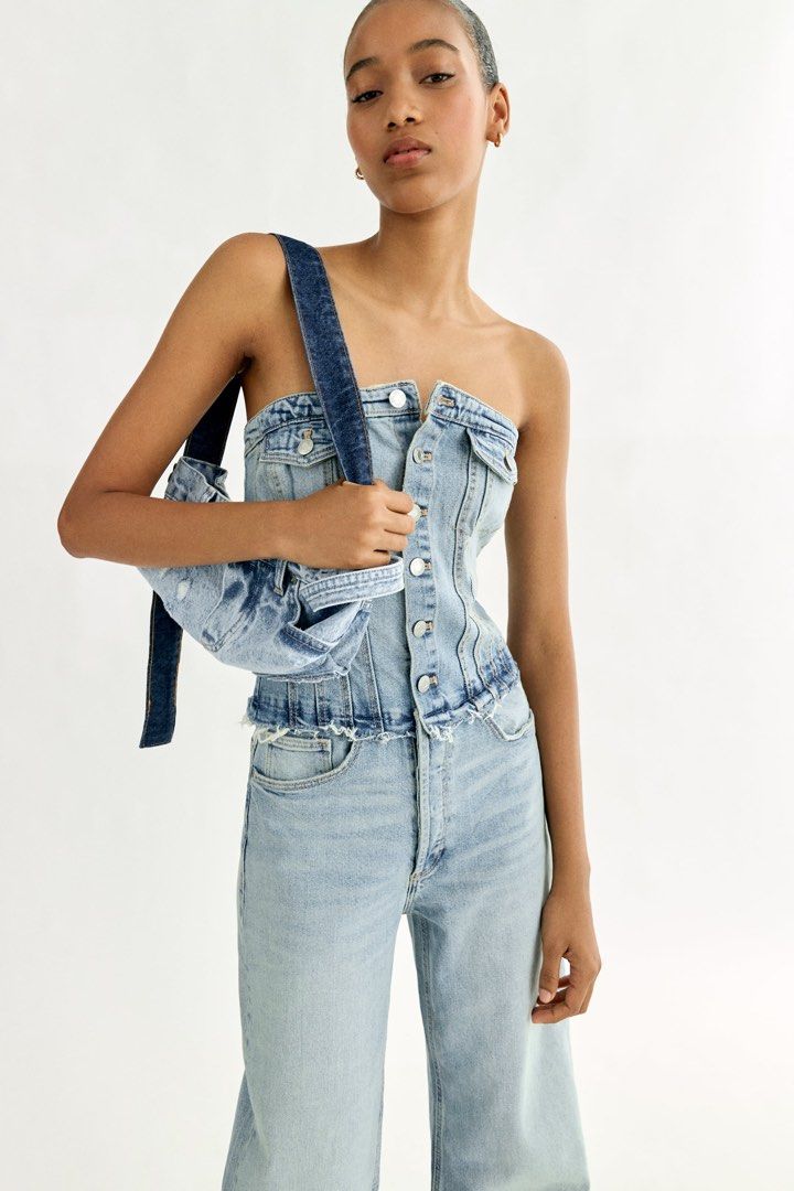 Zara strapless Denim jumpsuit, Women's Fashion, Dresses Sets - Main Image