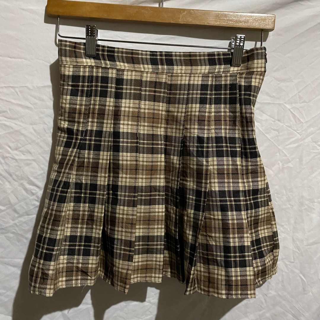 Brown plaid skater skirt shop