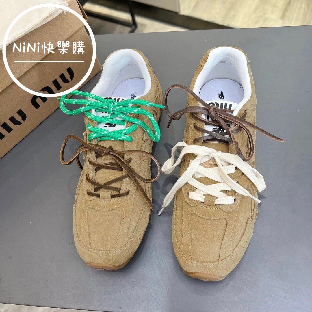 代購MiuMiu x New Balance NB530 530SL xxx 麂皮拼網眼運動鞋聯名款淺卡其色潮鞋, 預購在旋轉拍賣