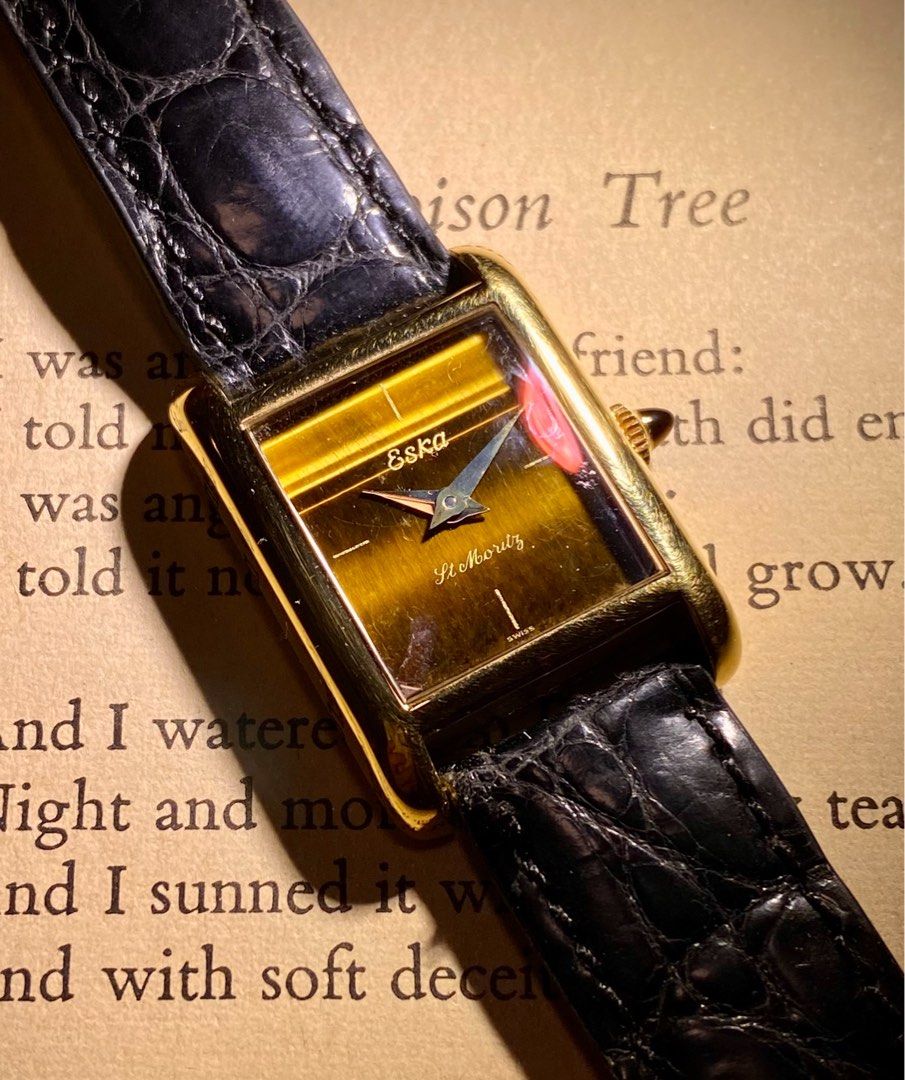 Rare Eska St. Moritz tiger eye dial watch, 男裝, 手錶及配件, 手錶- Carousell
