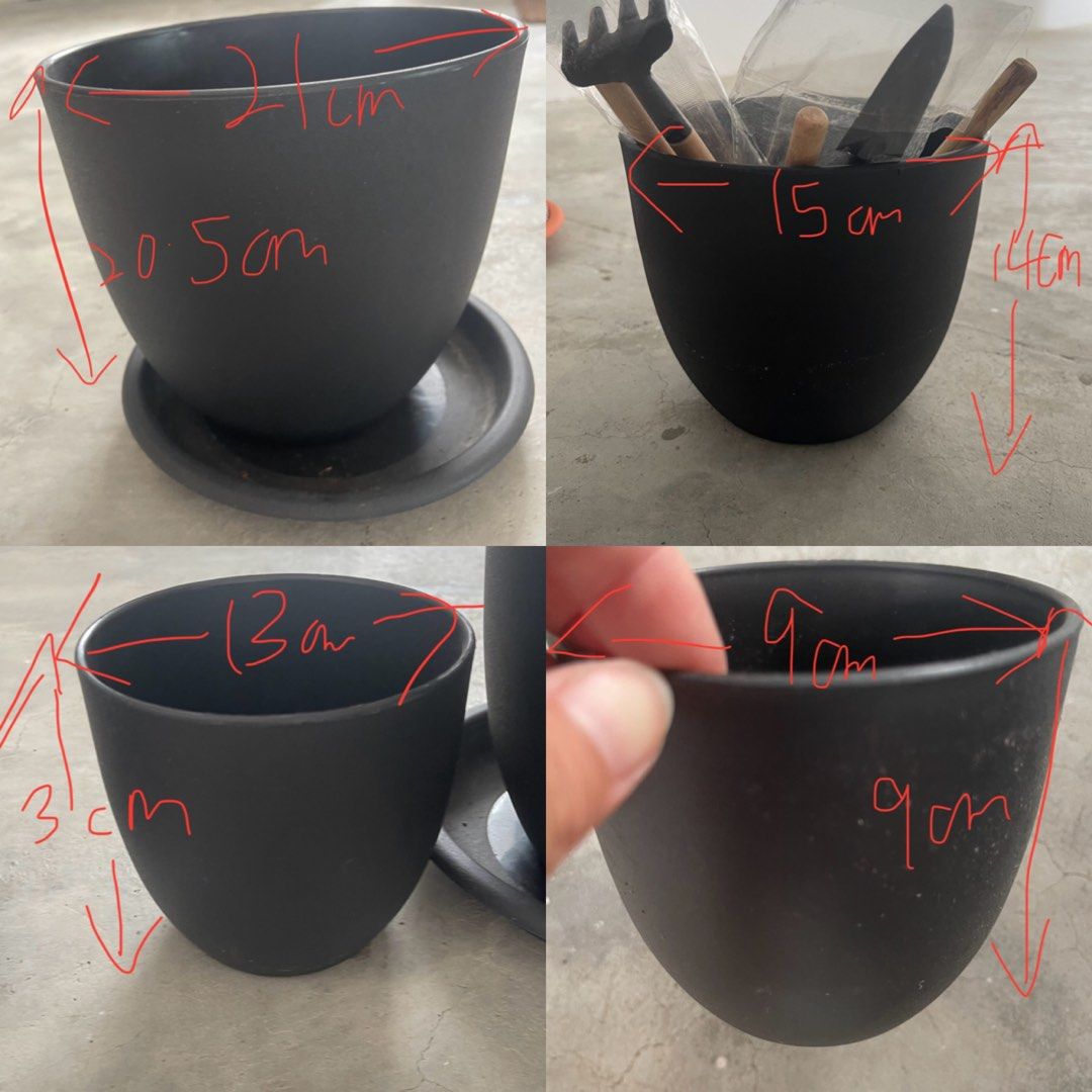 Assorted pots (Category: Pots & Planters) located in Singapore. Submitted by haneuelleue (Listing ID 1313795019, Image 2). Description: Pots planters Not for fussy buyers, flaws and leftover soil and Measurements per pic $5-15 please screenshot which interested Base can be provided subject availability.