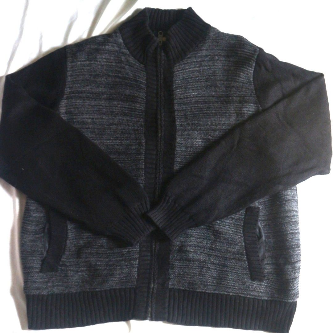 BOSTON TRADERS Full Zipper Knitwear Daleman Sherpa Tebal Hitam