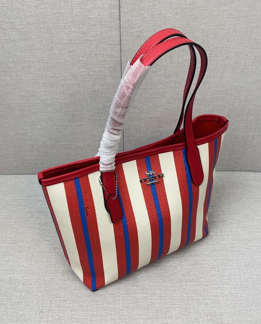 Coach Small City Tote With Stripe Print Women Shoulder Bag Women s Fashion Bags Wallets Tote Bags on Carousell