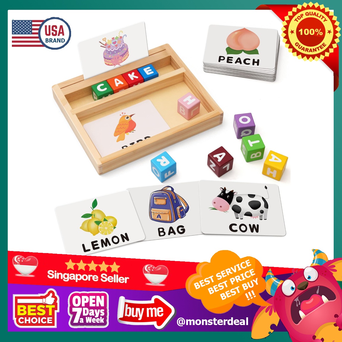 Coogam Wooden Blocks Spelling Game, Color Alphabet Letters Matching ...