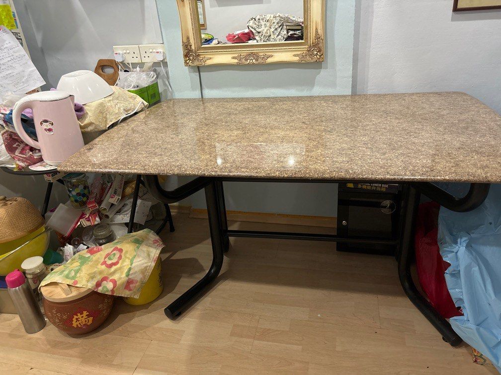 Dining Table (Category: Tables & Sets) located in Singapore. Submitted by 4bspdjd47g46844 (Listing ID 1313909314, Image 1). Description: Granite 152x72xx75cm strong and can fit in 6 persons with 2 chairs.