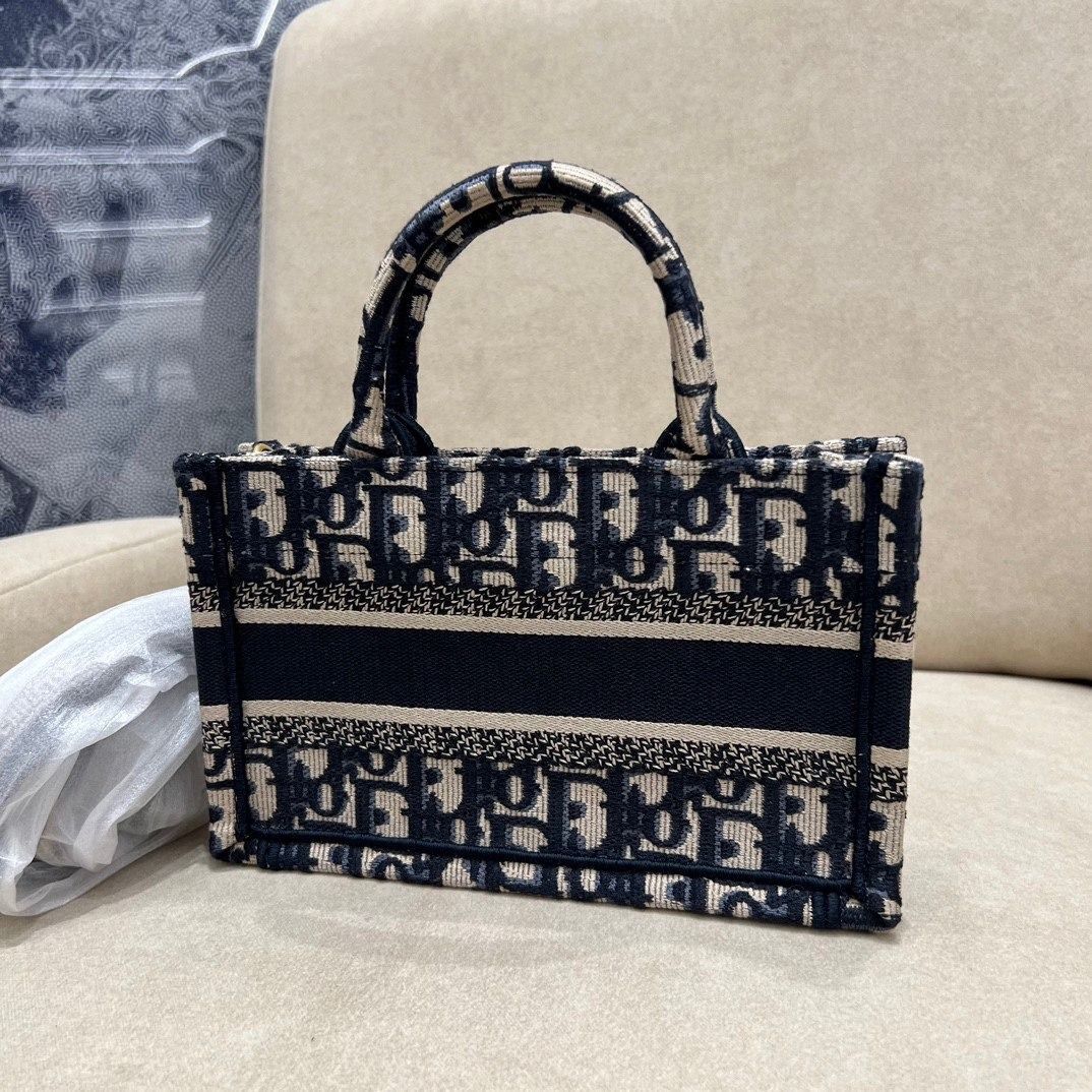 Dior Mini Dior Book Tote Blue Dior Oblique Embroidery