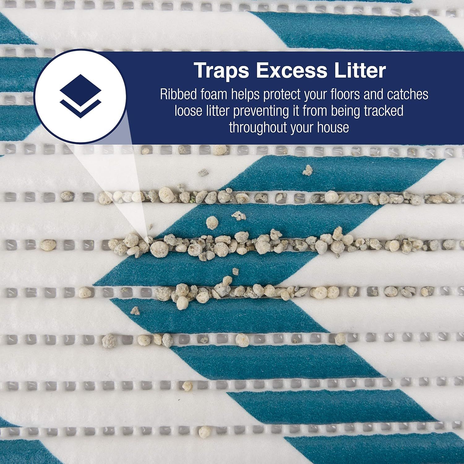 Fresh Kitty Durable XL Jumbo Foam Litter Mat Phthalate and BPA Free Water Resistant Traps Litter from Box Scatter Control Easy Clean Mats Chevron Blue White Chevron 9035 One Pack Pet