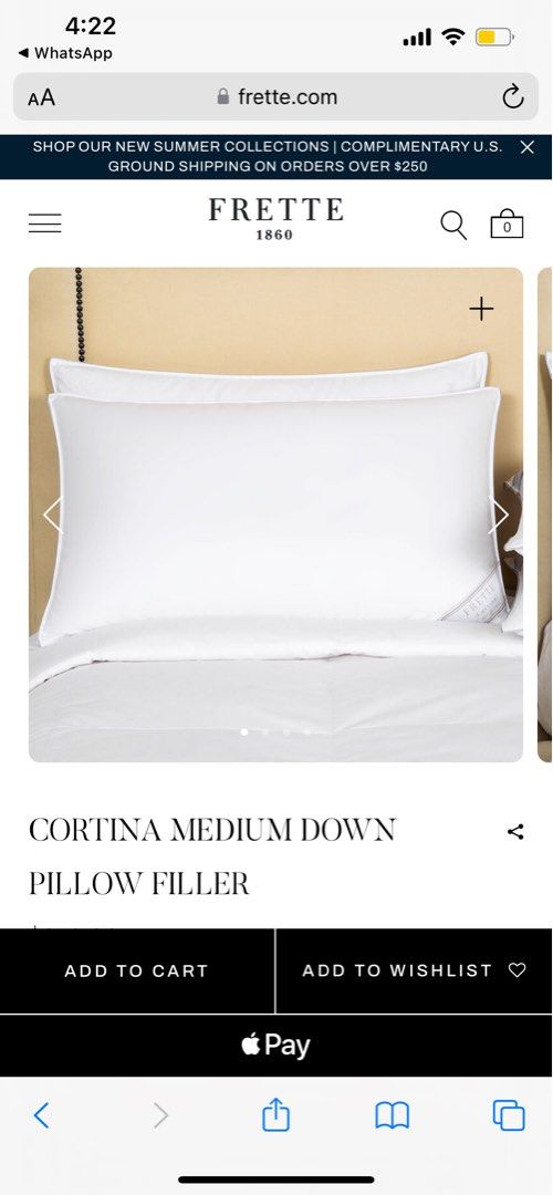 Frette pillow down cortina Furniture Home Living Bedding Towels on Carousell