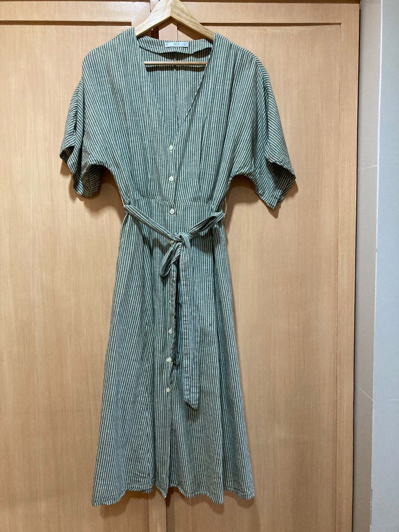 Mango Bow Linen Blend Dress Women s Fashion Dresses Sets Dresses on Carousell