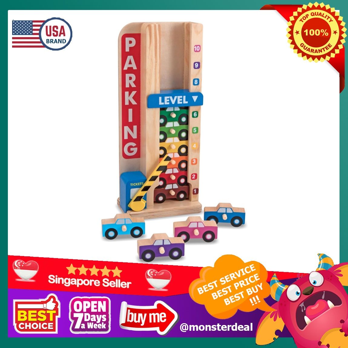 Melissa Doug 5182 Stack Count Wooden Parking Garage With 10 Cars Standard Version Hobbies Toys Toys Games on Carousell