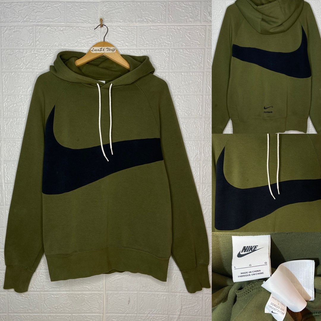 NIKE BIGSWOOSH TRADEMARK HOODIE Olive Green Men s Fashion Tops Sets Hoodies on Carousell