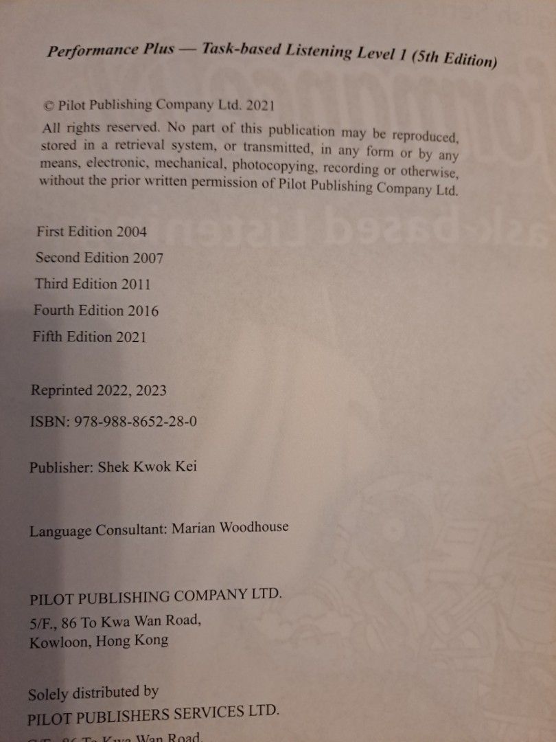 Performance Task-based Listening 1 （分類：教科書）位於 Hong Kong。 由 jydofukc 提交（商品編號 1313890639，圖片 2）。簡介： 只做了5頁 連data file (寫了11頁) 2021年版 SF到付可少議。