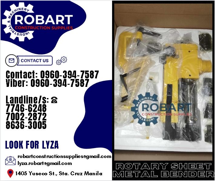 Rotary Sheet Metal Bender (Category: Construction Tools & Equipment) located in Manila. Submitted by lyzarobart1999 (Listing ID 1313872305, Image 1). Description: Rotary Sheet Metal Bender Brand: Titan 𝐒𝐄𝐍𝐃 𝐔𝐒 𝐌𝐄𝐒𝐒𝐀𝐆𝐄 𝐅𝐎𝐑 𝐈𝐍𝐐𝐔𝐈𝐑𝐈𝐄𝐒 ❗️ 0 9 6 7 3 8 1 8 2 2 7 0 9 6 0 3 9 4 7 5 8 7 𝐋𝐚𝐧𝐝𝐥𝐢𝐧𝐞 𝐍𝐮𝐦𝐛𝐞𝐫𝐬: 𝟕 𝟕 𝟒 𝟔 - 𝟔 𝟐 𝟒 𝟖 / 𝟕 𝟎 𝟎 𝟐 - 𝟐 𝟖 𝟕 𝟐 / 𝟖 𝟔 𝟑 𝟔 - 𝟑 𝟎 𝟎 𝟓 𝐋𝐎𝐎𝐊 𝐅𝐎𝐑 𝐋𝐘𝐙𝐀 𝘌𝘮𝘢