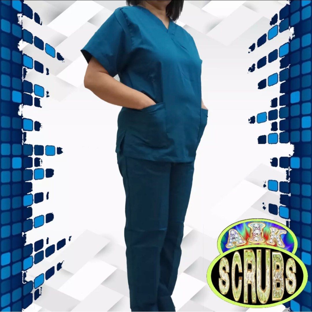 Scrubs nursing caregiver set uniform (Category: Sets or Coordinates) located in Las Pinas. Submitted by stuffythings (Listing ID 1313899242, Image 1). Description: New scrubs Yaya maid katulong uniform Medium Size Teal Color Top has 2 front hand pocket Shoulder 15.5, Length 26, Chest 40 Pants has 2 pocket Waist 26-33 gartered with ribbon, length 36, hips 40 One item On hand 👍🏻Php399 Meet up= SM/ Robinsons Las Pinas.