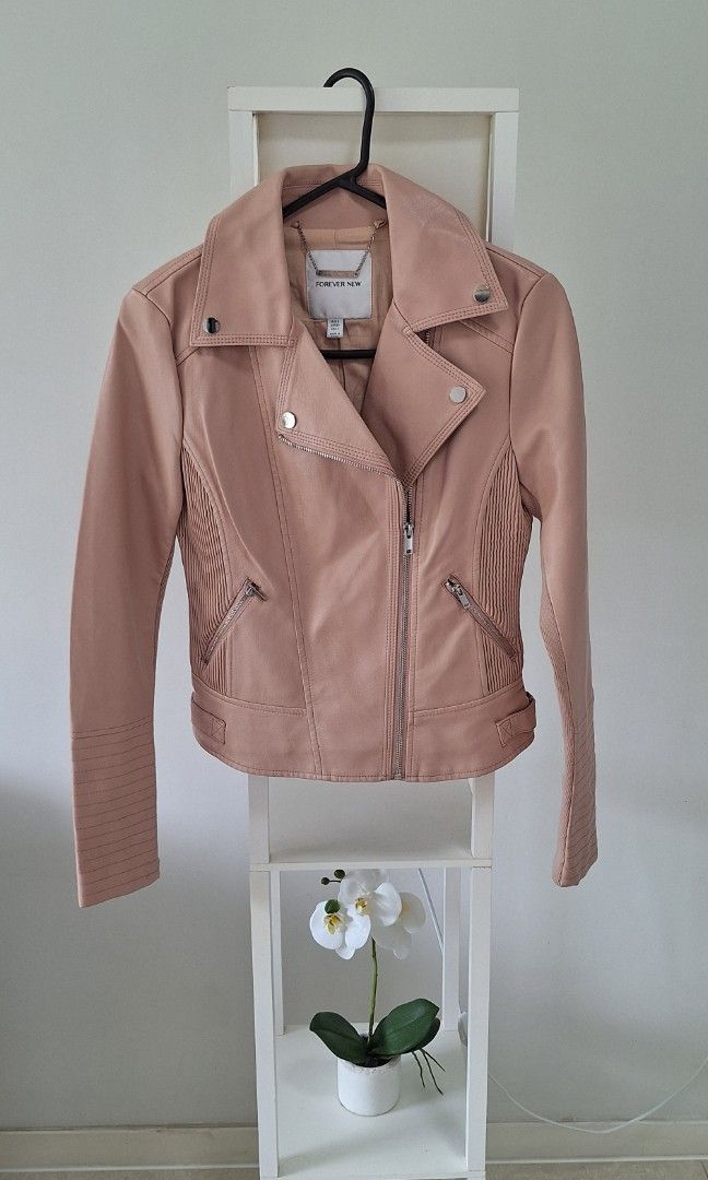 Size 6 Forever new powder pink pu leather biker jacket coat