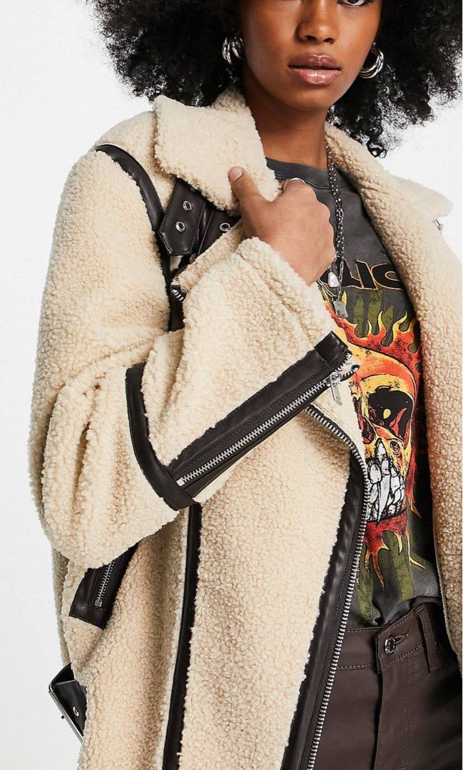 Topshop Borg Shearling Jacket Women s Fashion Coats Jackets and Outerwear on Carousell