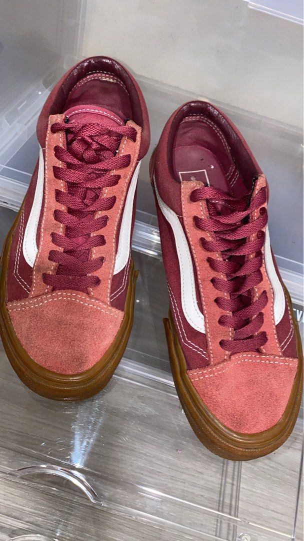 Maroon vans brown sole best sale