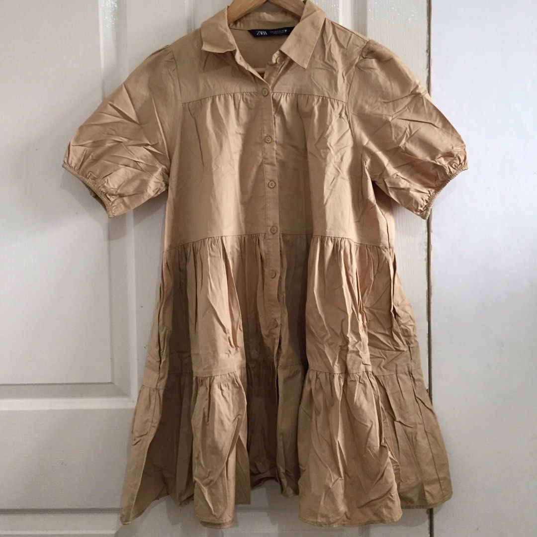 ZARA layered dress in beige SMALL, Women's Fashion, Dresses & Sets, Dresses  on Carousell