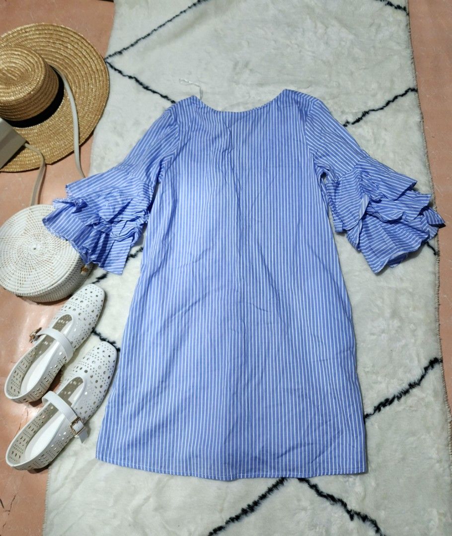 Zara striped dress with ruffles, Women's Fashion, Dresses & Sets, Dresses  on Carousell